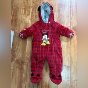 Disney Baby Red Striped Mickey Mouse Fleece Footed One-Piece outerwear